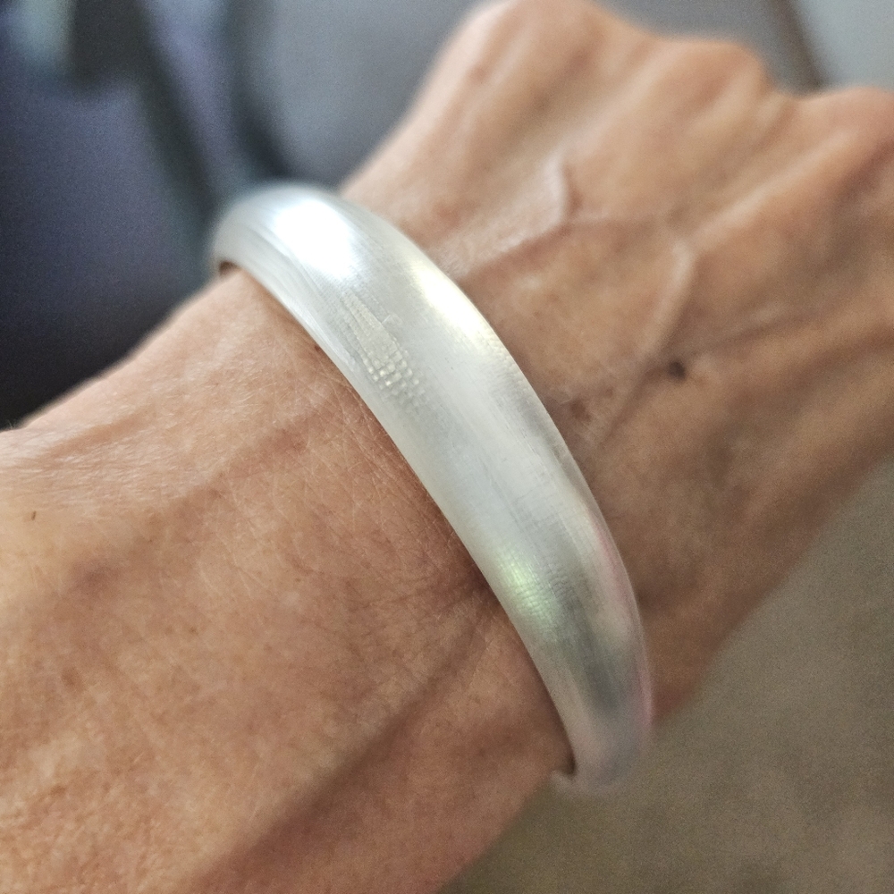 Alexis Bittar Lucite Bangle Bracelet Clear White Silver Gold 8" Classic Designer